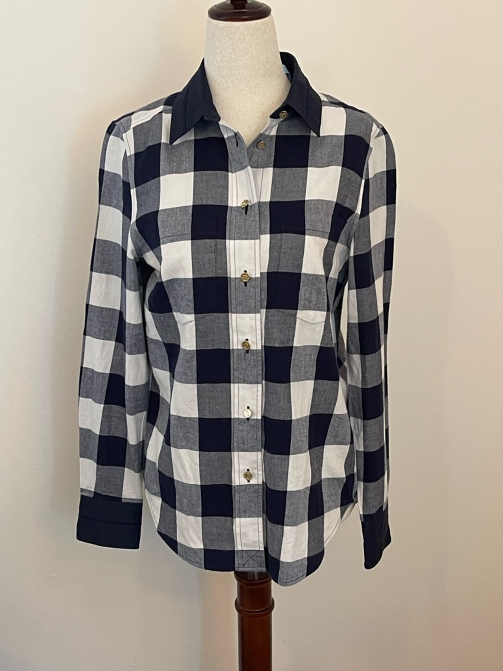 Draper James Gingham Button Down Shirt Size 4 Navy Check
